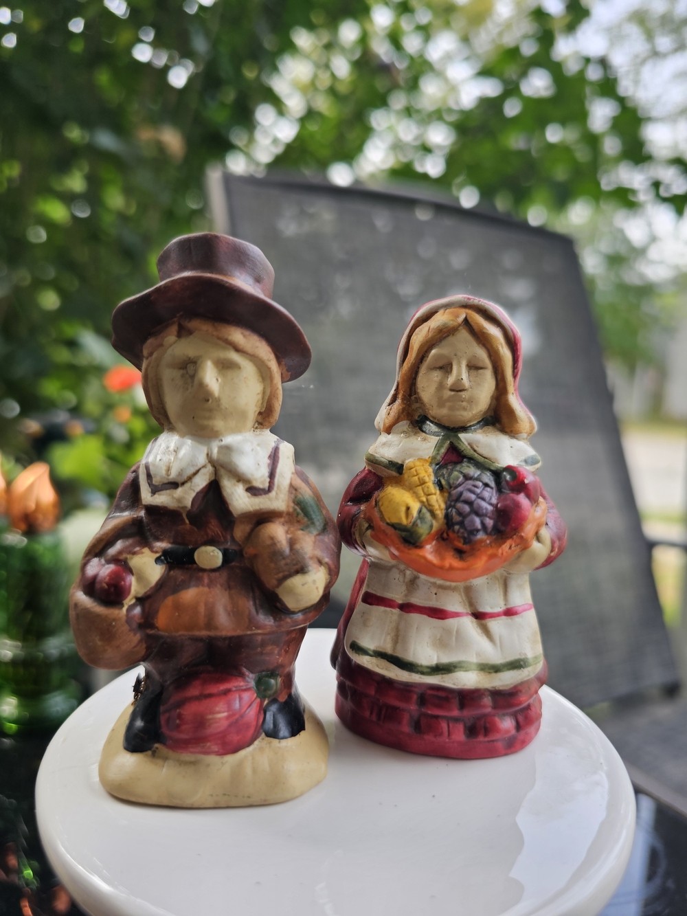 Vintage Ceramic Pilgrim Couple Salt and Pepper Shakers Set